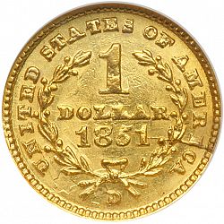 1 dollar - Gold 1851 Large Reverse coin