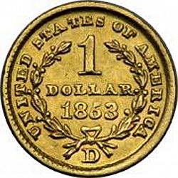 1 dollar - Gold 1853 Large Reverse coin