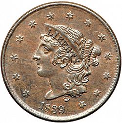1 cent 1839 Large Obverse coin