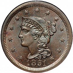 1 cent 1851 Large Obverse coin