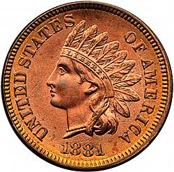 1 cent 1881 Large Obverse coin