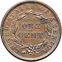 1 cent 1839 Large Reverse coin