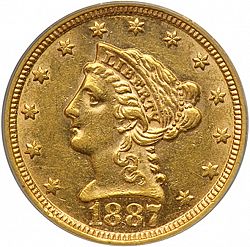 2.50 dollar 1887 Large Obverse coin