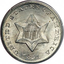3 cent 1851 Large Obverse coin
