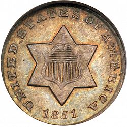 3 cent 1851 Large Obverse coin