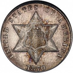 3 cent 1870 Large Obverse coin