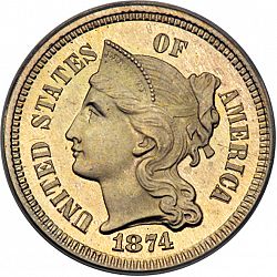 3 cent 1874 Large Obverse coin