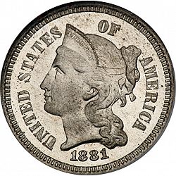 3 cent 1881 Large Obverse coin