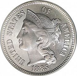 3 cent 1885 Large Obverse coin