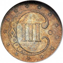 3 cent 1851 Large Reverse coin