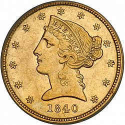 5 dollar 1840 Large Obverse coin