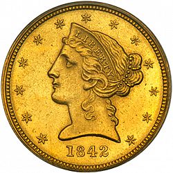 5 dollar 1842 Large Obverse coin