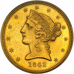 5 dollar 1842 Large Obverse coin