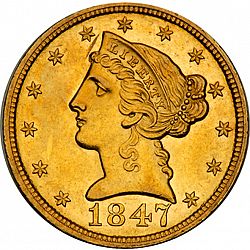 5 dollar 1847 Large Obverse coin