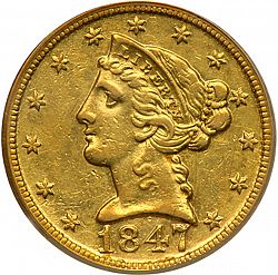 5 dollar 1847 Large Obverse coin