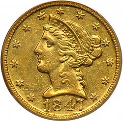 5 dollar 1847 Large Obverse coin