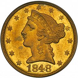 5 dollar 1848 Large Obverse coin