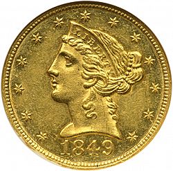 5 dollar 1849 Large Obverse coin