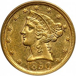 5 dollar 1850 Large Obverse coin