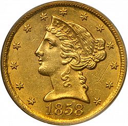 5 dollar 1858 Large Obverse coin