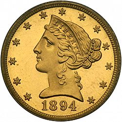 5 dollar 1894 Large Obverse coin