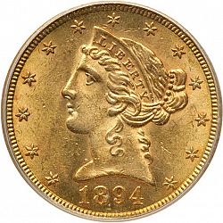 5 dollar 1894 Large Obverse coin
