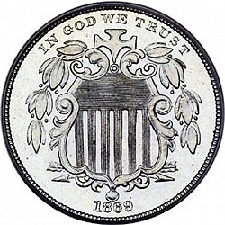 nickel 1869 Large Obverse coin