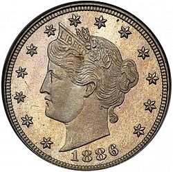 nickel 1886 Large Obverse coin