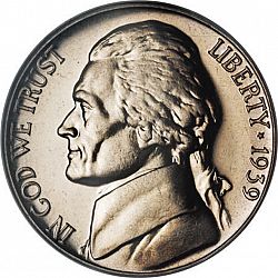 nickel 1939 Large Obverse coin