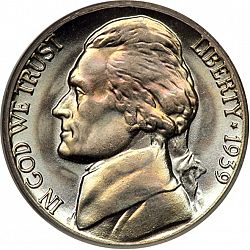nickel 1939 Large Obverse coin