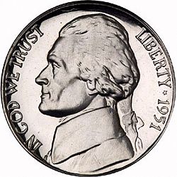 nickel 1951 Large Obverse coin
