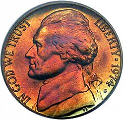 nickel 1974 Large Obverse coin