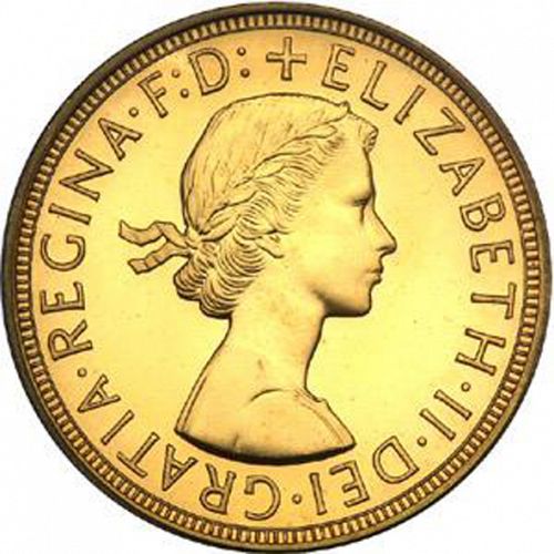 Sovereign Obverse Image minted in UNITED KINGDOM in 1957 (1953-up  -  Elizabeth II - Sovereign)  - The Coin Database