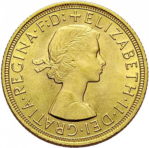 Sovereign Obverse Image minted in UNITED KINGDOM in 1958 (1953-up  -  Elizabeth II - Sovereign)  - The Coin Database