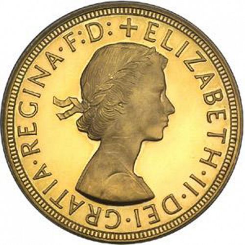 Sovereign Obverse Image minted in UNITED KINGDOM in 1959 (1953-up  -  Elizabeth II - Sovereign)  - The Coin Database