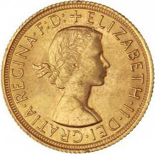 Sovereign Obverse Image minted in UNITED KINGDOM in 1962 (1953-up  -  Elizabeth II - Sovereign)  - The Coin Database