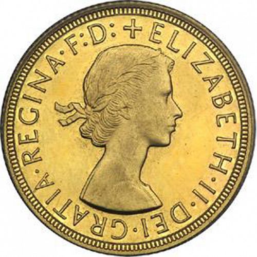 Sovereign Obverse Image minted in UNITED KINGDOM in 1963 (1953-up  -  Elizabeth II - Sovereign)  - The Coin Database