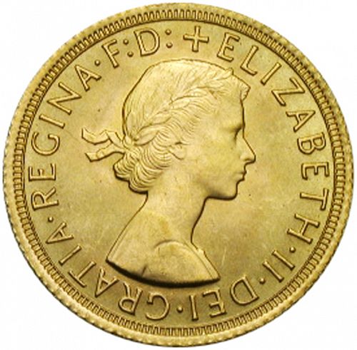 Sovereign Obverse Image minted in UNITED KINGDOM in 1965 (1953-up  -  Elizabeth II - Sovereign)  - The Coin Database