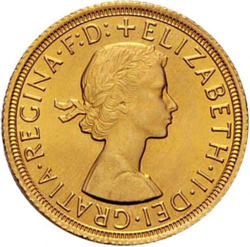 Sovereign Obverse Image minted in UNITED KINGDOM in 1966 (1953-up  -  Elizabeth II - Sovereign)  - The Coin Database