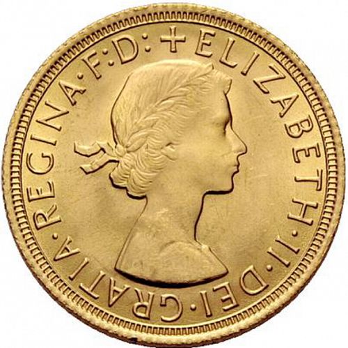 Sovereign Obverse Image minted in UNITED KINGDOM in 1967 (1953-up  -  Elizabeth II - Sovereign)  - The Coin Database