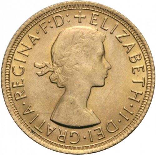 Sovereign Obverse Image minted in UNITED KINGDOM in 1968 (1953-up  -  Elizabeth II - Sovereign)  - The Coin Database