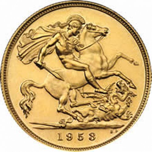 Sovereign Reverse Image minted in UNITED KINGDOM in 1953 (1953-up  -  Elizabeth II - Sovereign)  - The Coin Database
