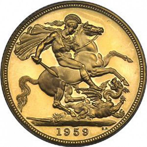 Sovereign Reverse Image minted in UNITED KINGDOM in 1959 (1953-up  -  Elizabeth II - Sovereign)  - The Coin Database