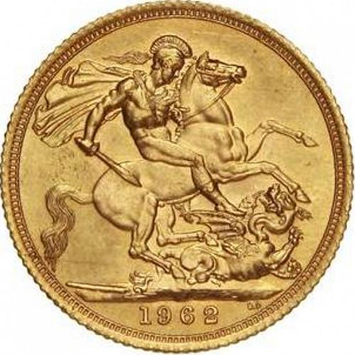 Sovereign Reverse Image minted in UNITED KINGDOM in 1962 (1953-up  -  Elizabeth II - Sovereign)  - The Coin Database