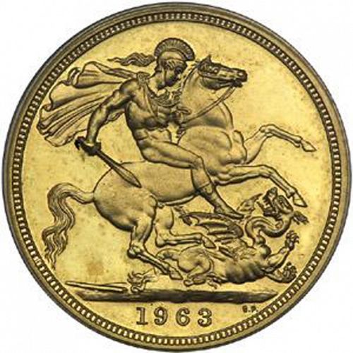 Sovereign Reverse Image minted in UNITED KINGDOM in 1963 (1953-up  -  Elizabeth II - Sovereign)  - The Coin Database