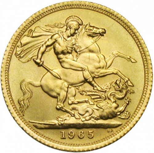 Sovereign Reverse Image minted in UNITED KINGDOM in 1965 (1953-up  -  Elizabeth II - Sovereign)  - The Coin Database