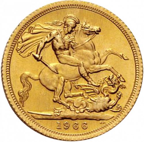 Sovereign Reverse Image minted in UNITED KINGDOM in 1966 (1953-up  -  Elizabeth II - Sovereign)  - The Coin Database