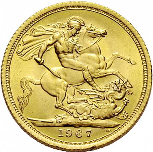 Sovereign Reverse Image minted in UNITED KINGDOM in 1967 (1953-up  -  Elizabeth II - Sovereign)  - The Coin Database