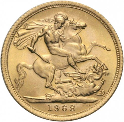 Sovereign Reverse Image minted in UNITED KINGDOM in 1968 (1953-up  -  Elizabeth II - Sovereign)  - The Coin Database