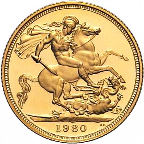 Sovereign Reverse Image minted in UNITED KINGDOM in 1980 (1953-up  -  Elizabeth II - Sovereign)  - The Coin Database